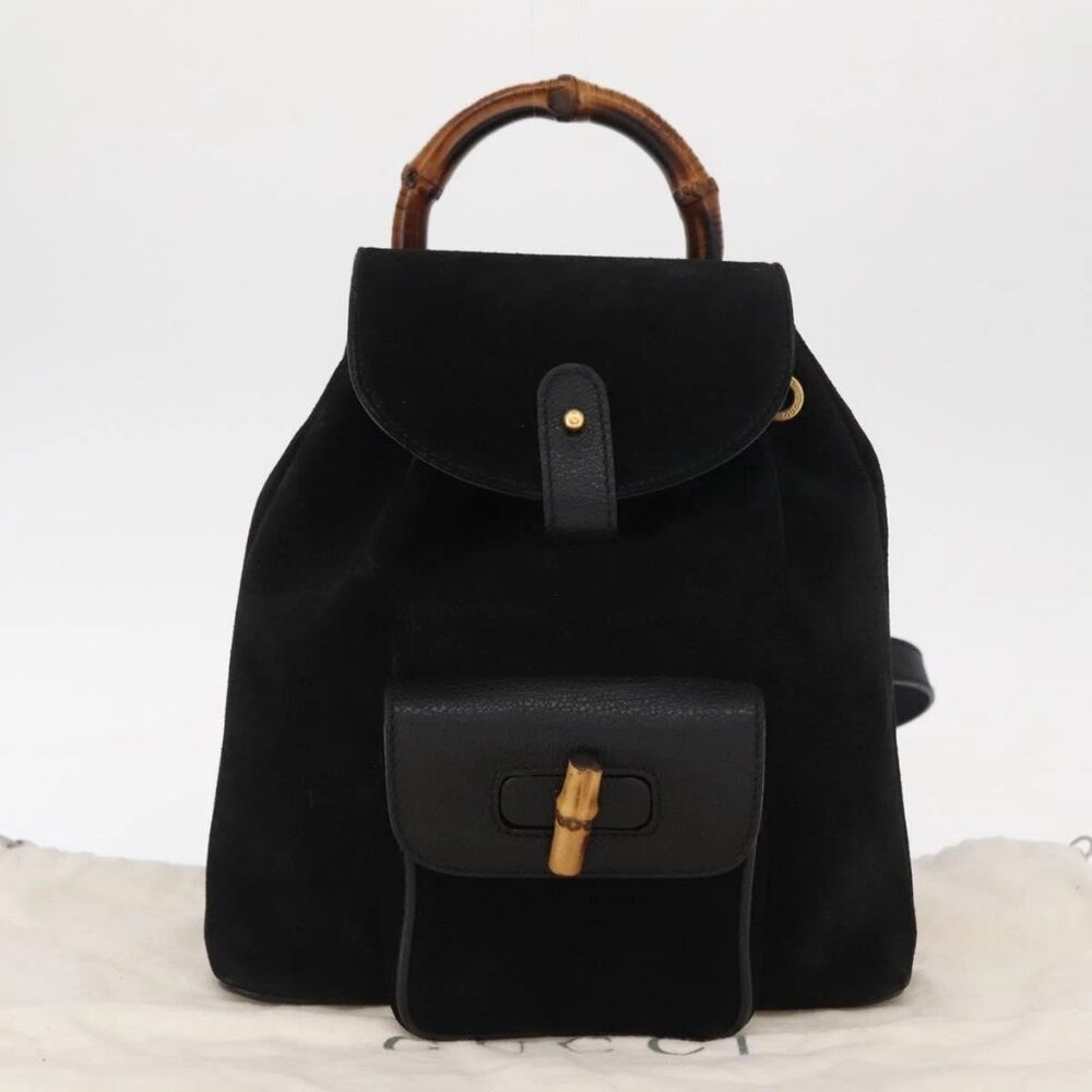 GUCCI Bamboo Backpack Suede Black Gold 003 1956 0030 Auth 155694 - Picture 2 of 15